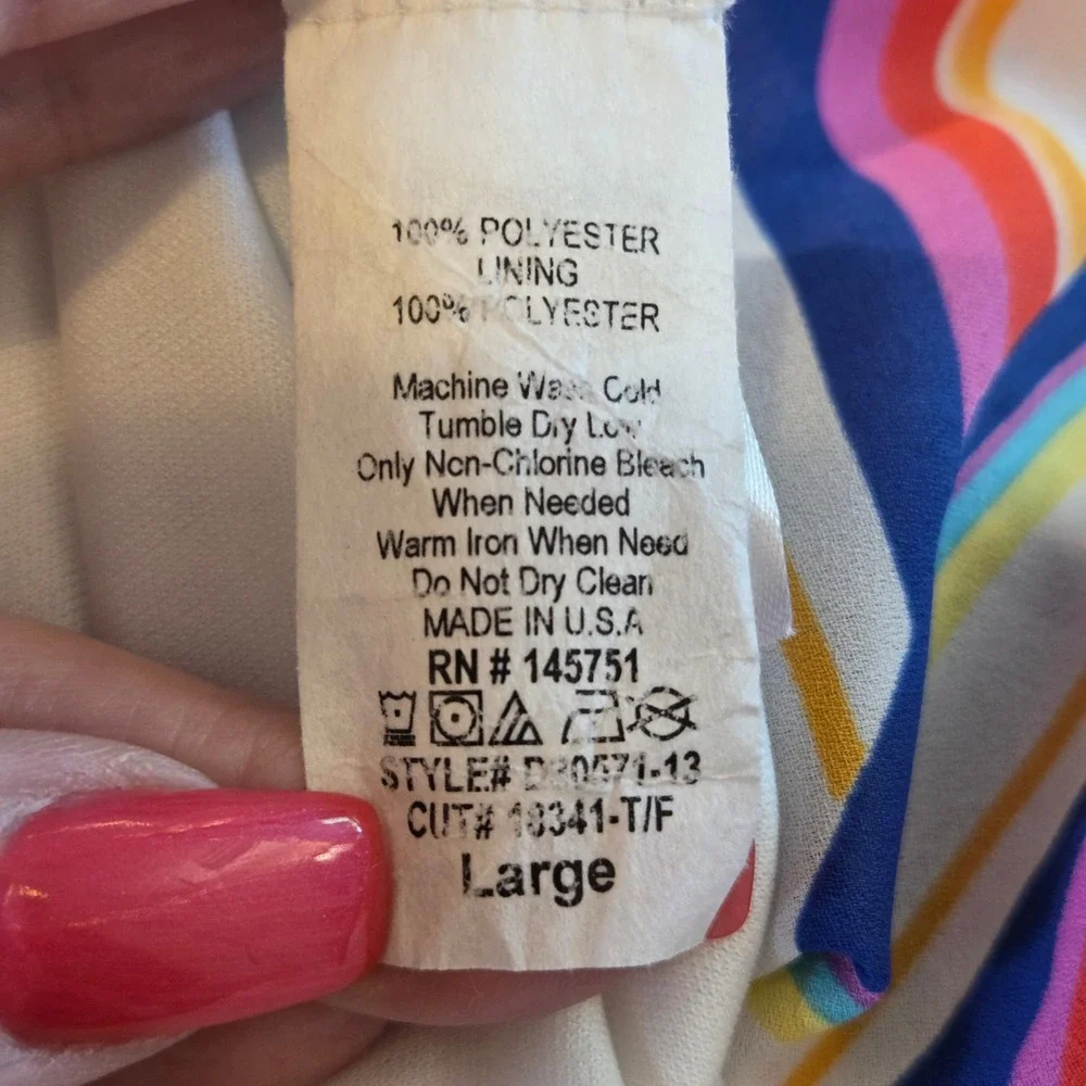 Peach Love California Multi Color Stripe Tiered Babydoll Mini Dress Pockets L - Picture 13 of 13